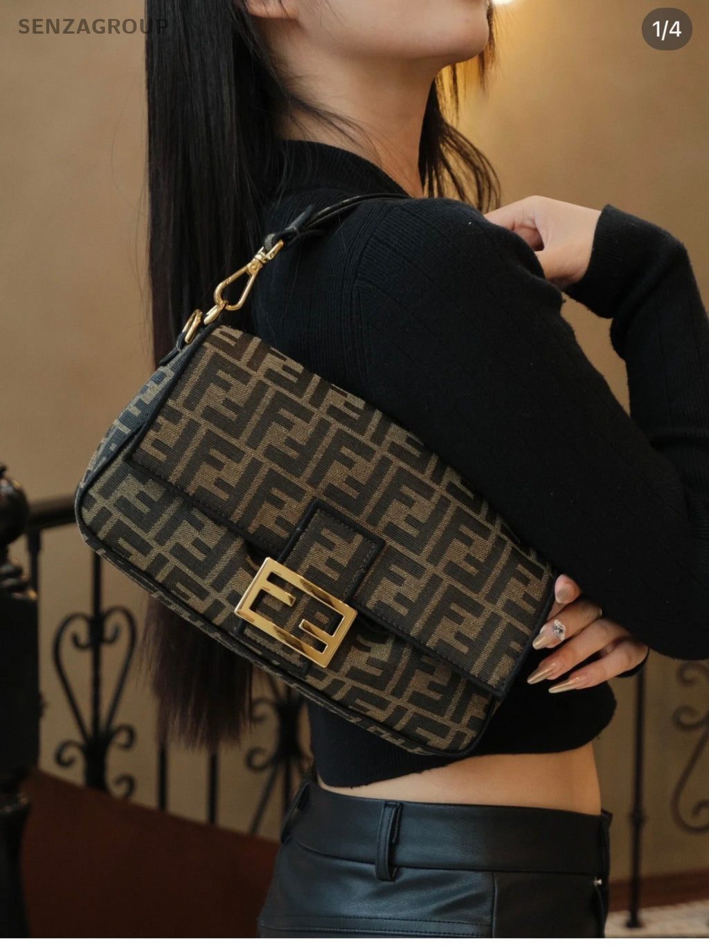 FENDI Monogram Canvas 2way Shoulder Handbag Brown Women Brand NEW