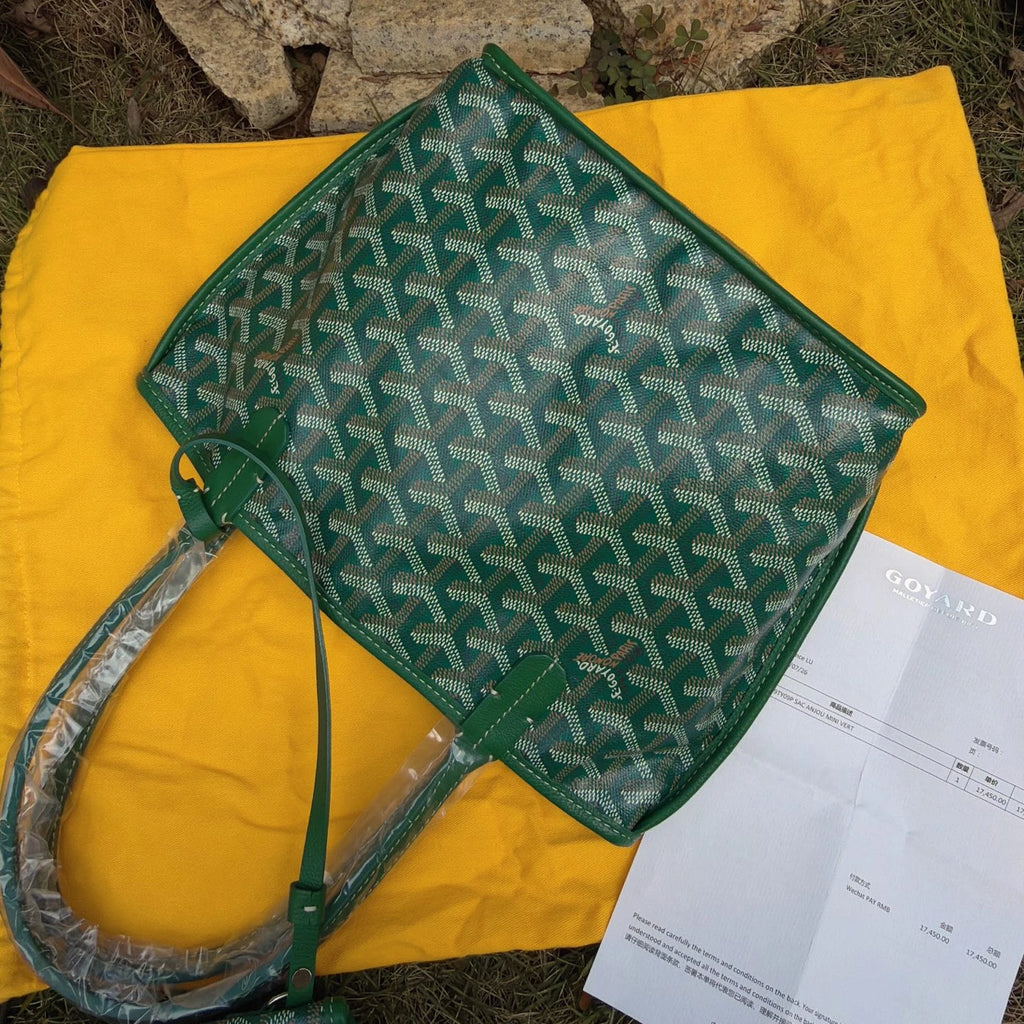 Goyard Tote Mini Top Handle Shoulder Bag Green Silver Used Women Classic