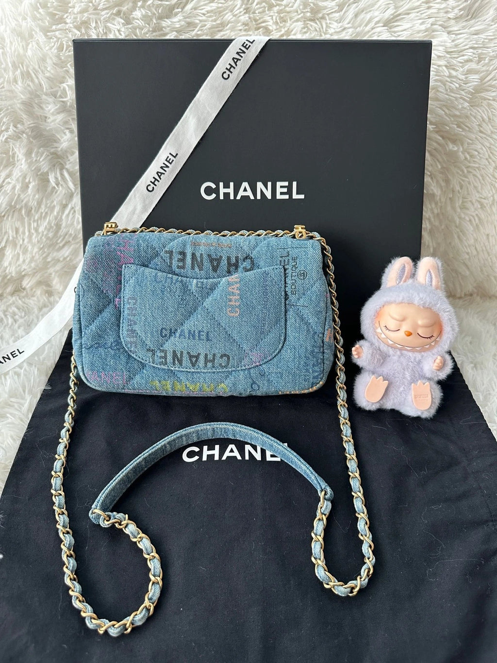 CHANEL CF Mini Graffiti Denim Crossbody Bag For Women