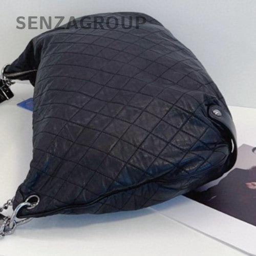 Chanel Hobo Diamond Pattern Chain Shoulder Bag Black Silver Women Classic