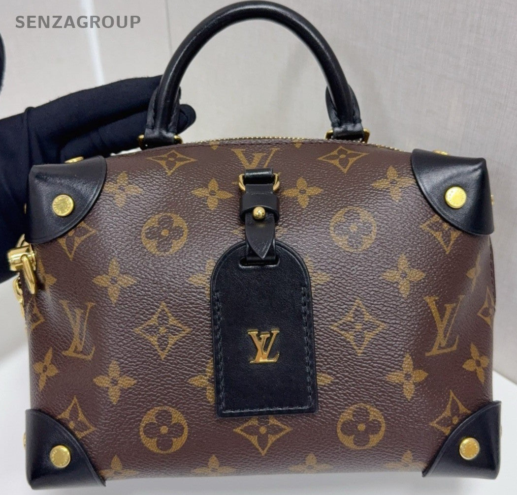 Louis Vuitton Petite Malle Monogram Top Handle Shoulder Crossbody Bag Brown