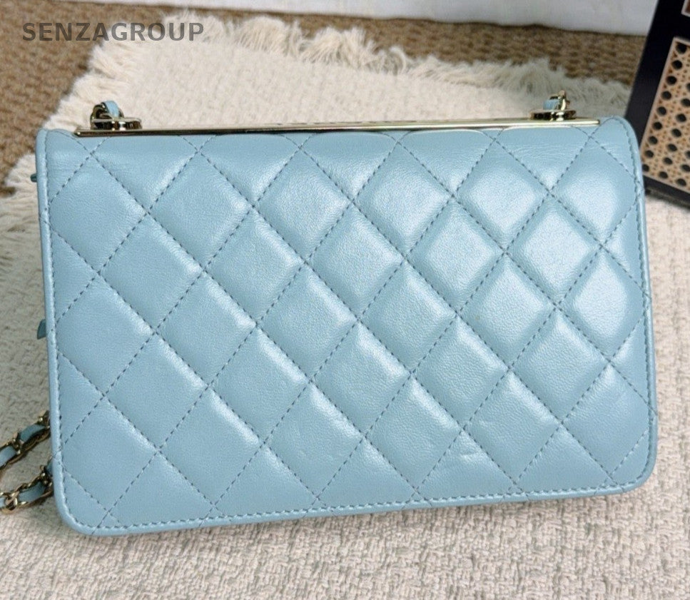 Chanel Trendy Lambskin Chain Diamond Shoulder Bag Crossbody Blue Gold Women