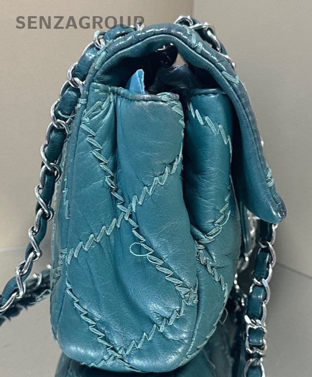 Chanel Classic Flap Chain Shoulder Bag Crossbody Green Silver Women Designer