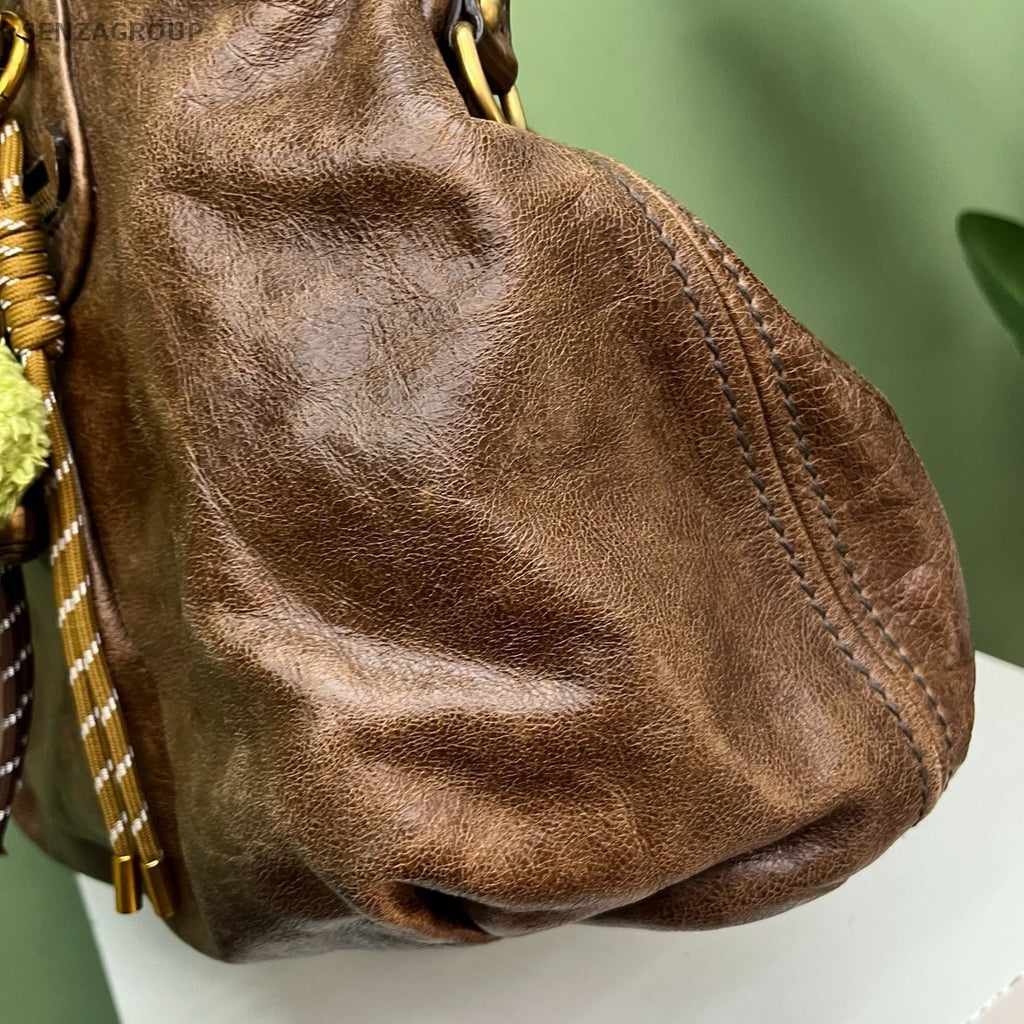 Miu Miu Coffer 2Way Crossbody Top Handle Bag Brown Gold Women Classic Fashion