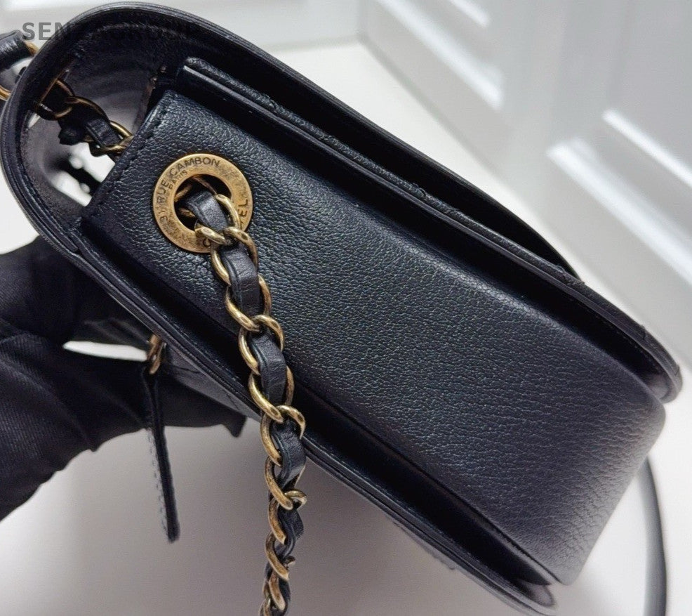 Chanel Cuba Series Calfskin 2Way Shoulder Bag Crossbody Black Gold Women Classic