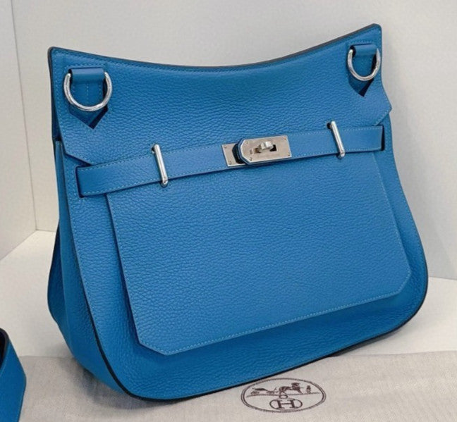 Hermes Jypsiere 2Way Shoulder Bag Crossbody Blue Silver Unisex Adults Classic