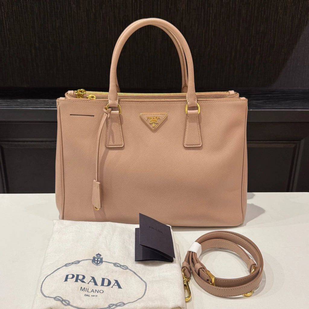 Prada Galleria 2Way Top Handle Bag Crossbody Pink Gold Women Classic