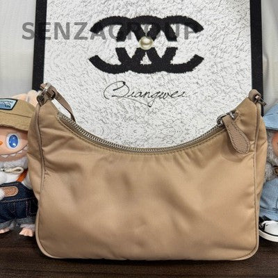 Prada Medium Beige Silver Hobo Chain Shoulder Bag for Women
