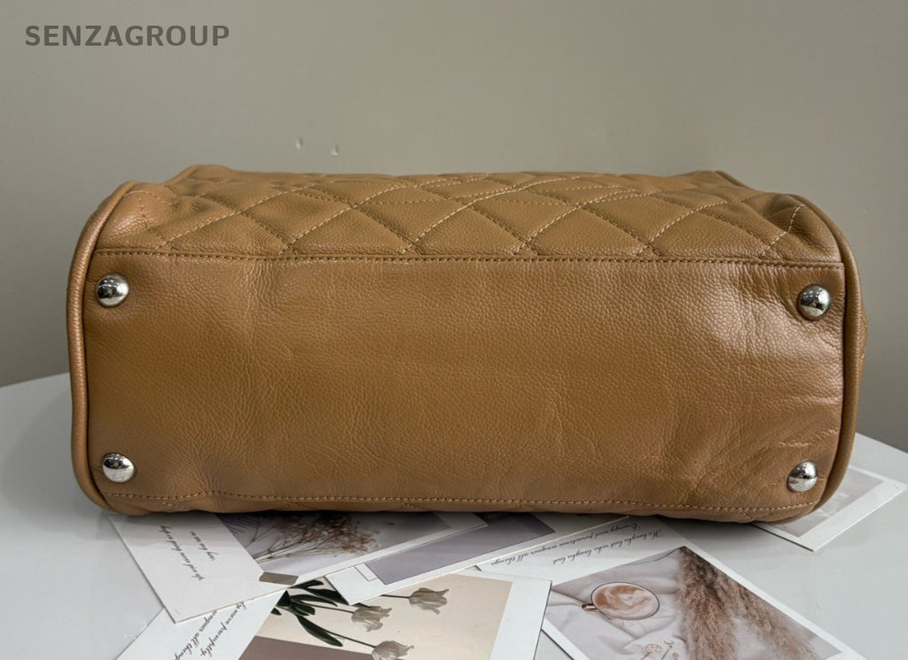 CHANEL Bowling Vintage Calfskin Boston Handbag Beige Women