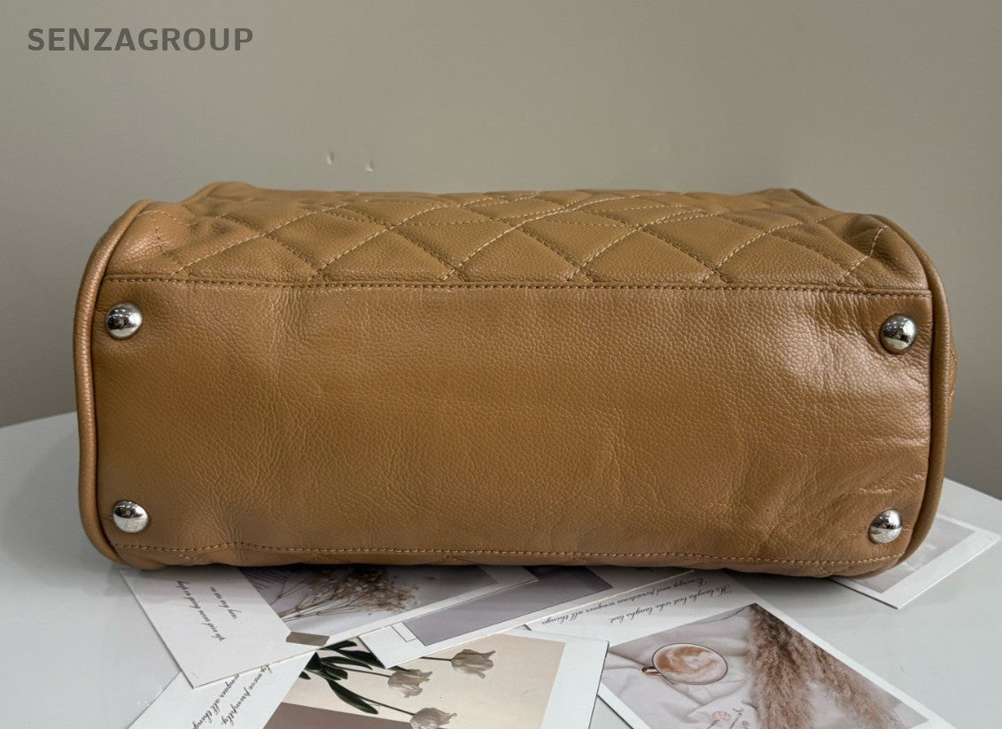 CHANEL Bowling Vintage Calfskin Boston Handbag Beige Women
