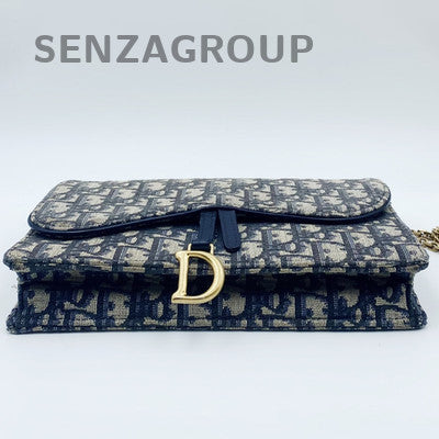 Dior Saddle WOC Monogram Chain Shoulder Crossbody Bag Black Gold