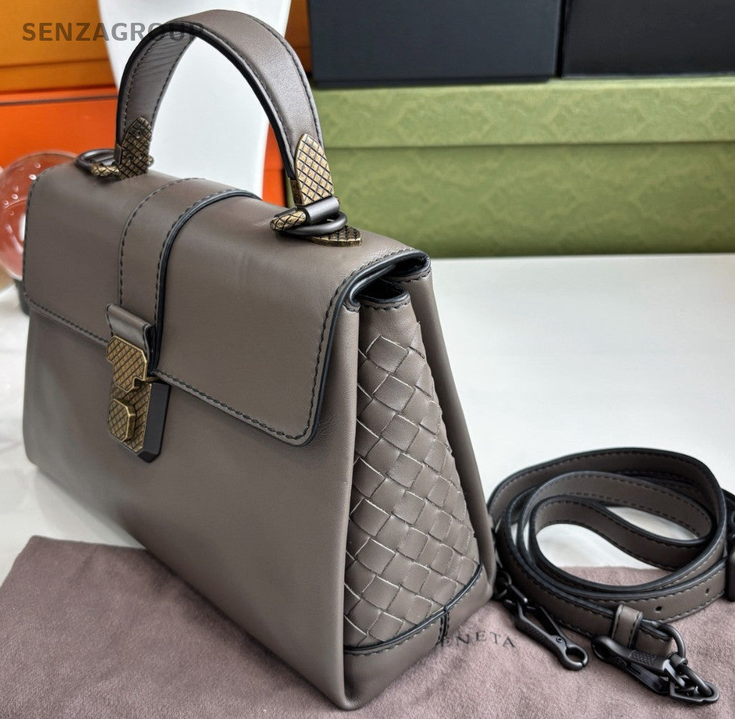 BOTTEGA VENETA Piazza Top handle Shoulder handbag Leather Weaving Dark grey