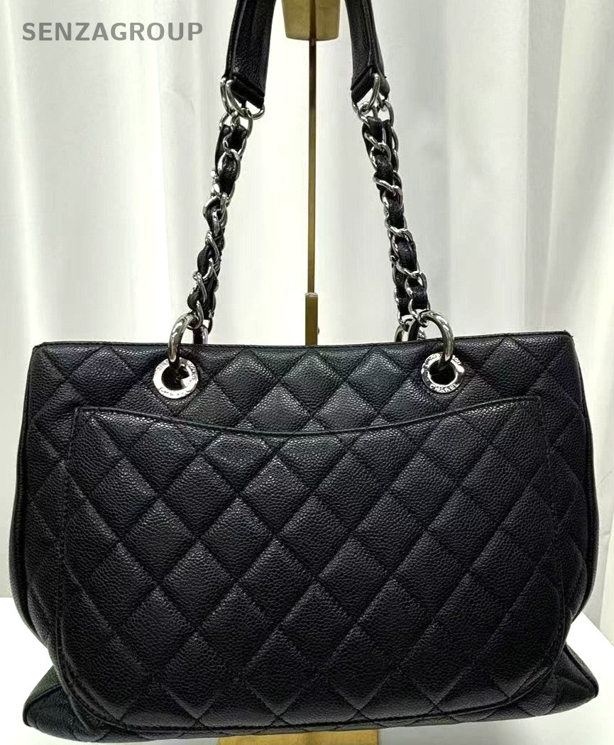 CHANEL Black Silver MatelasseChain GST  Shoulder Bag Tote