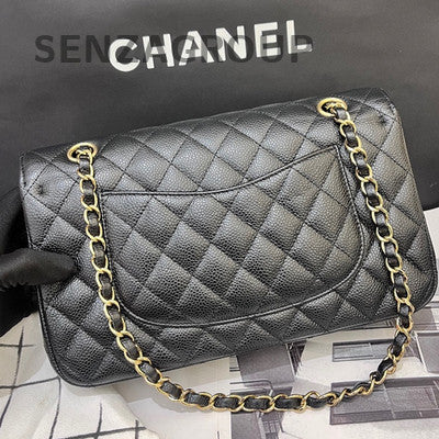 Chanel Black Caviar Leather Medium Classic Flap Bag with Chain Strap