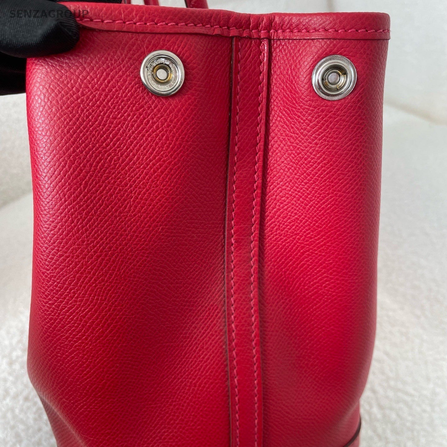 Hermes Garden Party30 Top Handle Bag Red Silver Used Women Classic Fashion