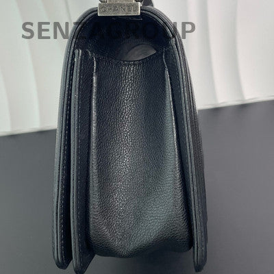 Chanel Le Boy Black Silver Quilted Calfskin Chain Shoulder Bag Classic
