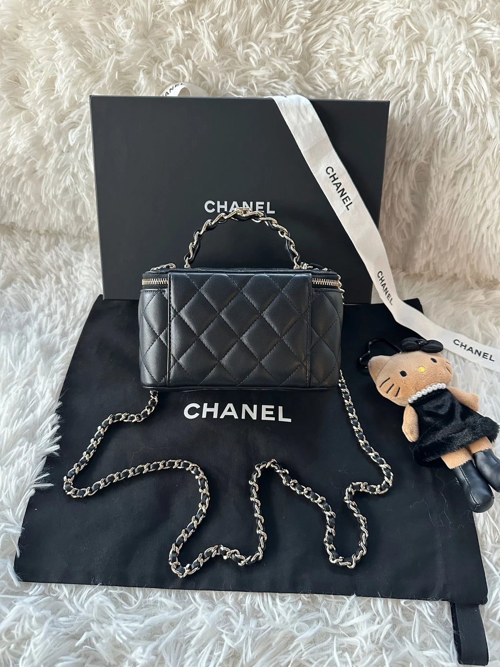 Chanel Logo Top Handle Long Box Black Lambskin Bag For Women