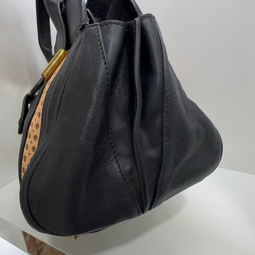 Chloe Women's Brown Black Leather Cutout Handbag Shoulder Crossbody Bag