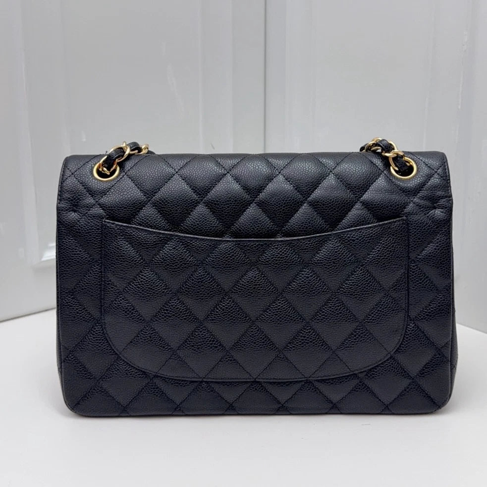 Chanel Classic Flap Jumbo Calfskin Chain Black Shoulder Bag Crossbody GHW