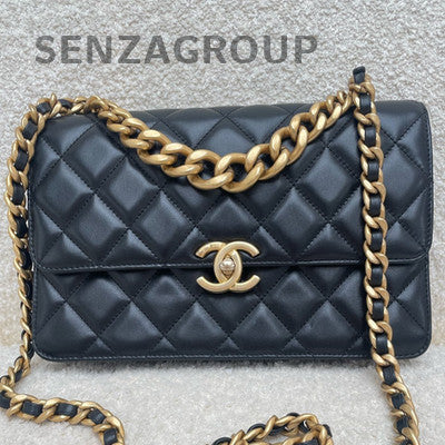Chanel Classic Flap Quilted Calfskin Black Gold Chain Shoulder Crossbody Bag