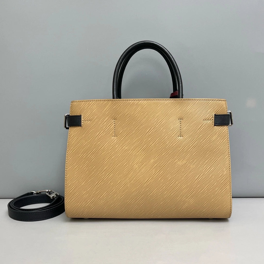 Louis Vuitton Twist Tote Epi Leather Top Handle Crossbody Beige Silver Women