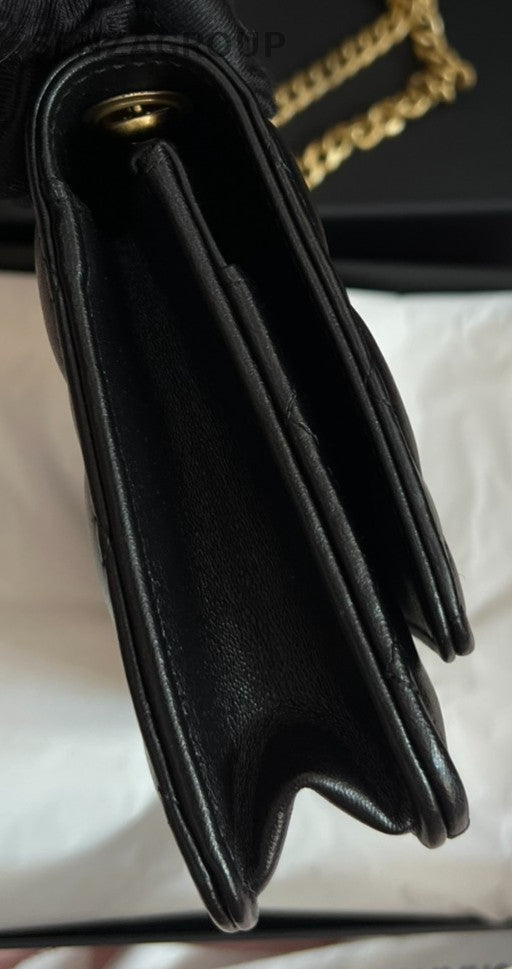 Chanel WOC Chain Shoulder Bag Crossbody Black Gold Used Women Classic