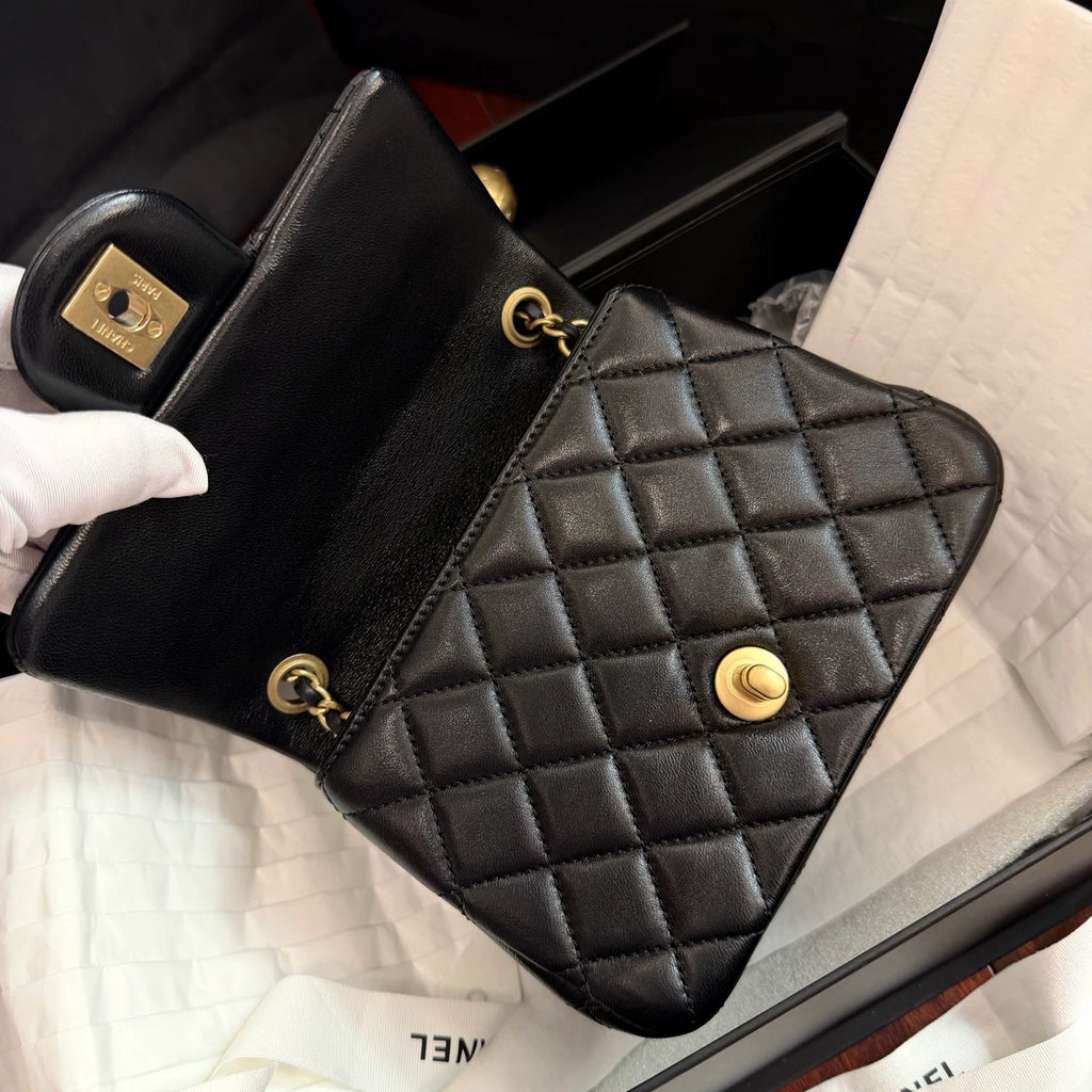 Chanel Classic Flap Chain Shoulder Bag Crossbody Black Gold Diamond Women