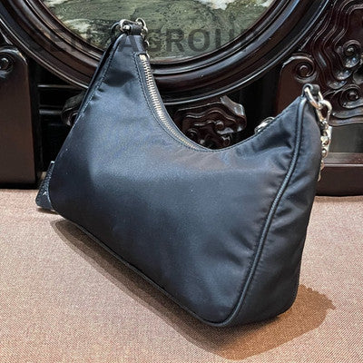 Prada Black Silver Hobo Chain Shoulder Crossbody Bag Women Classic