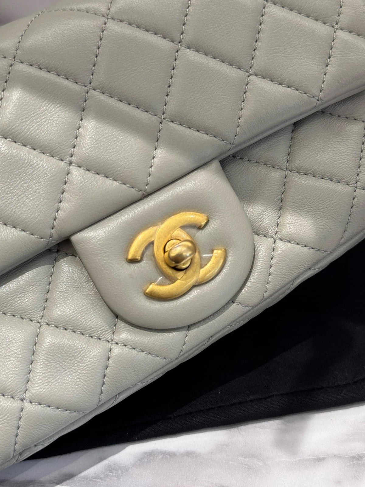 CHANEL Gray Lambskin CF Mini Chain Shoulder Bag Women