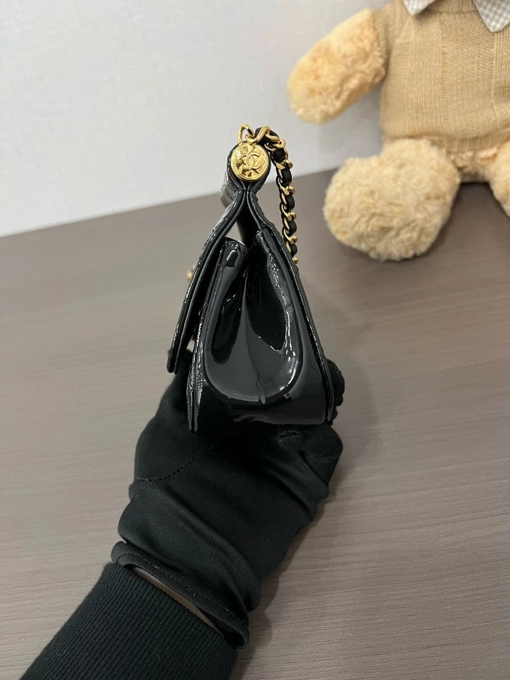 CHANEL Black Gold Patent Leather Mini Crossbody Bag For Women