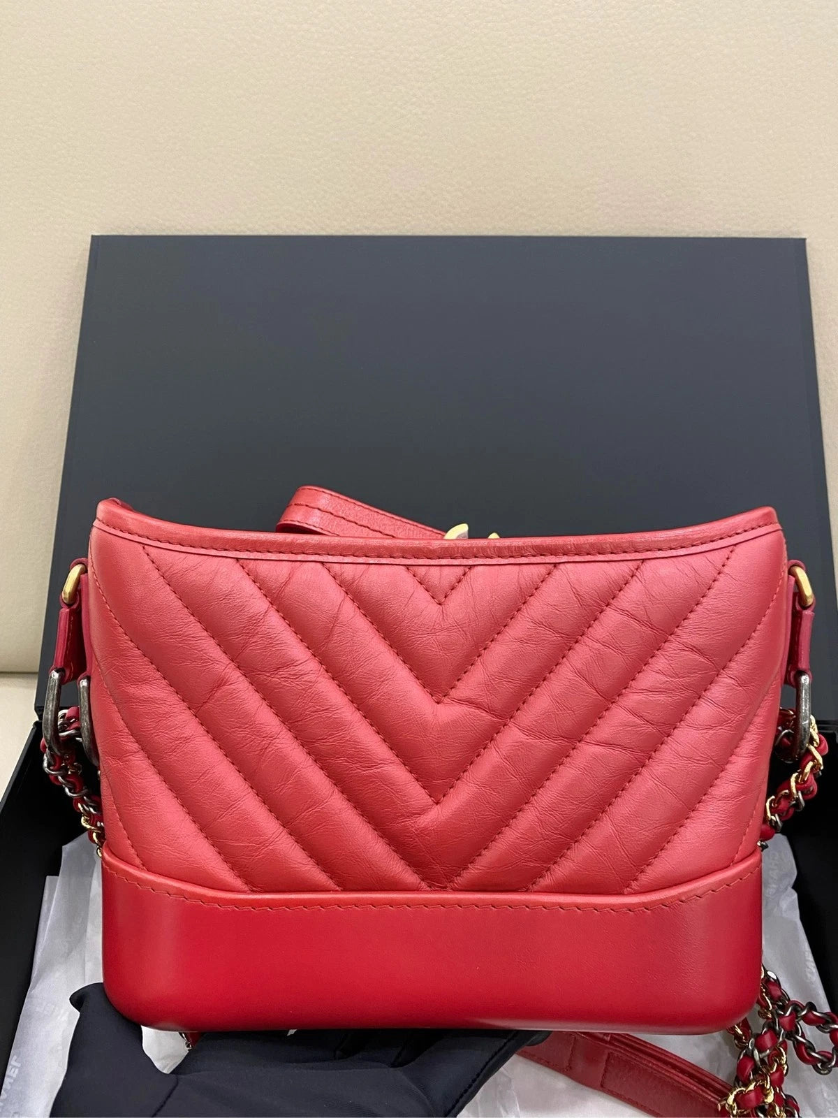 CHANEL Women Small Gabrielle V Pattern Red Crossbody Shoulder Bag
