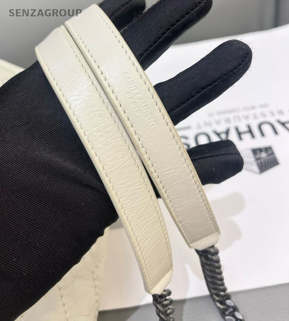 Saint Laurent Niki MM Chain Shoulder Bag White Silver Women Classic