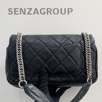 Chanel Vintage Black Silver Medium CF Chain Shoulder Bag Quilted