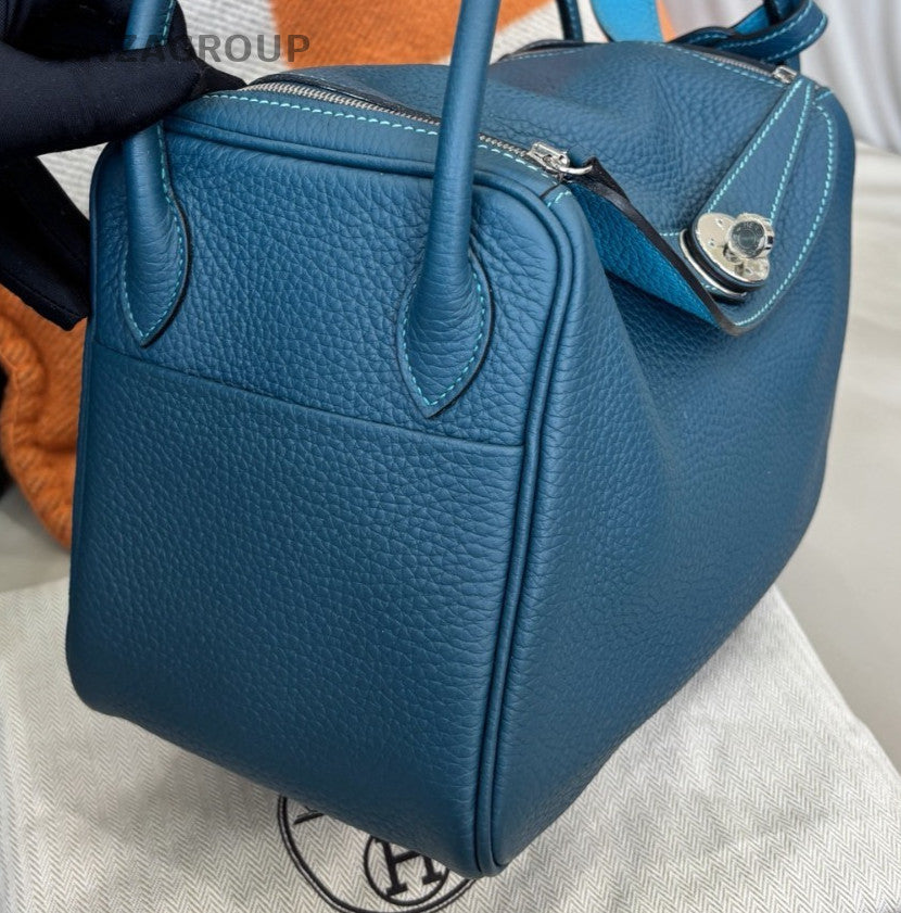 Hermes Lindy26 Shoulder Bag Blue Silver Used Women Classic Fashion