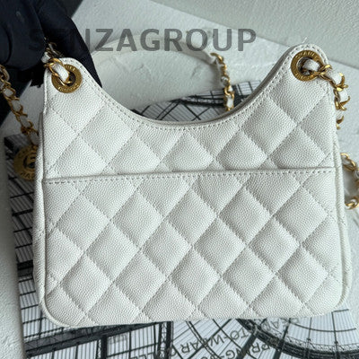 Chanel Small White Quilted Chain Crossbody Bag Gold Hardware
