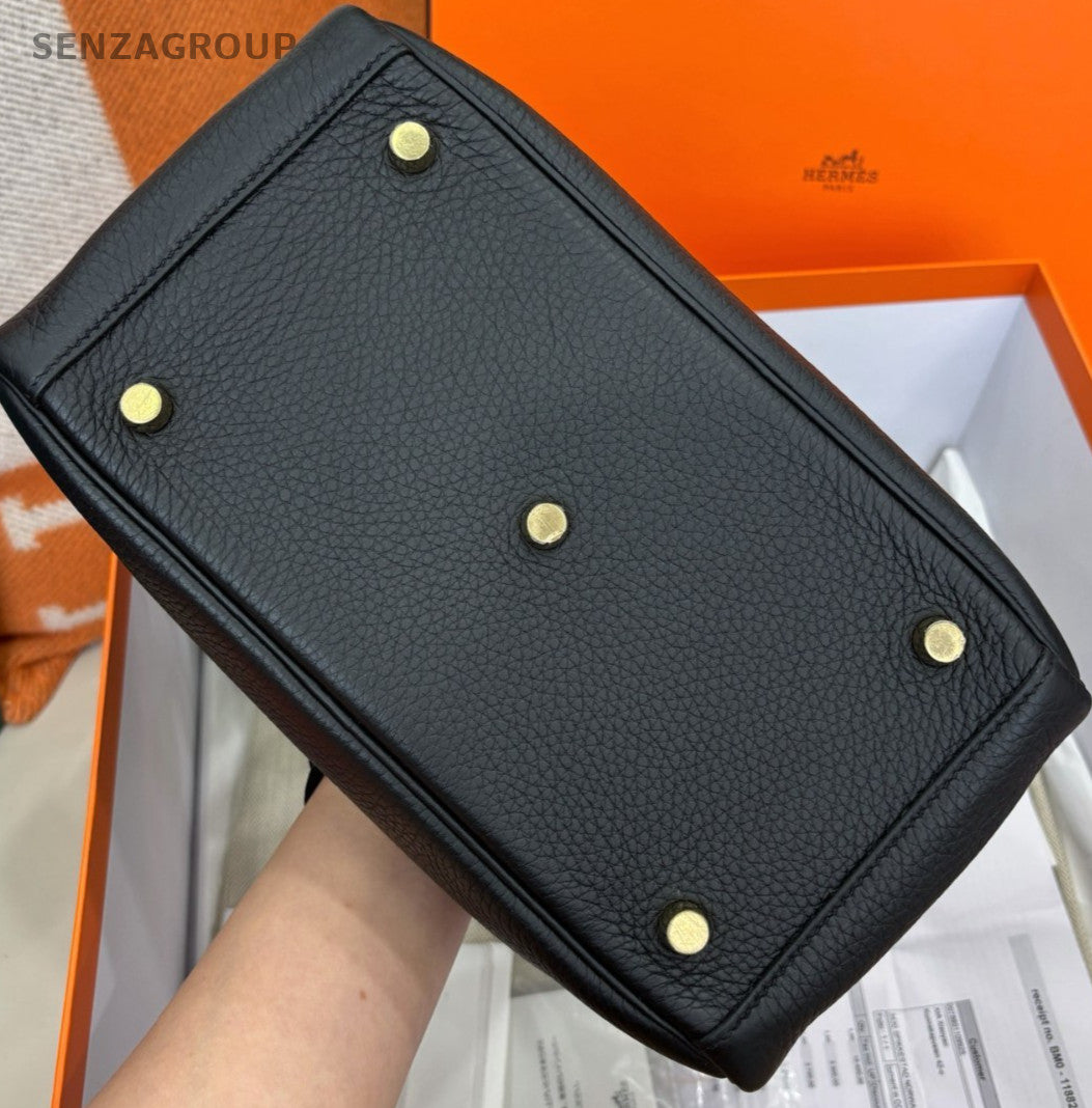 Hermes Lindy26 Shoulder Bag Black Gold Used Women Classic Designer