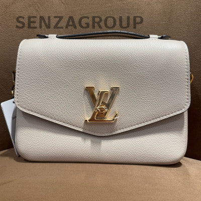 Louis Vuitton Lockme Leather Top Handle Chain Crossbody Bag White Gold