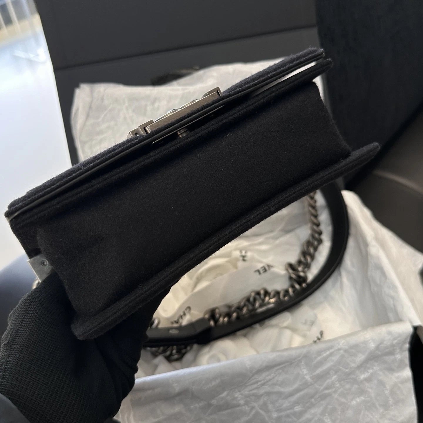 Chanel Leboy PM Chain Shoulder Crossbody Black Silver Women Classic