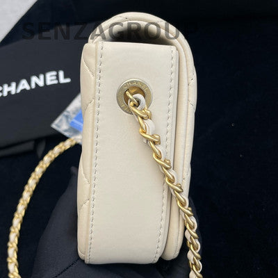 Chanel Mini Flap Bag Lamb Leather White Gold Hardware Chain Shoulder Bag