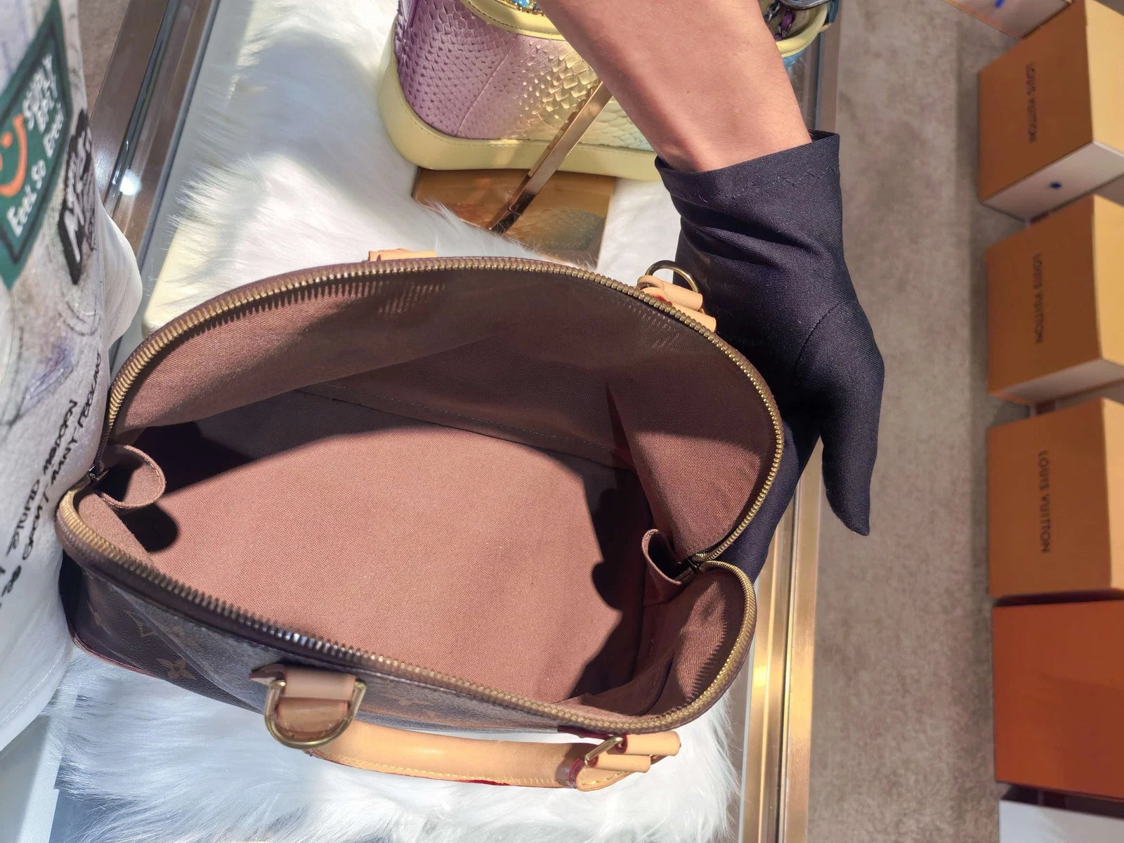 Authentic Louis Vuitton Canvas Alma Top Handle Bag For Women