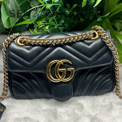 Gucci Marmont 22 Mini Black Gold Chain Shoulder Crossbody Bag Classic