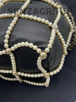 Chanel Pearl Bucket Chain Shoulder Crossbody Bag Black Women Classic Fashion