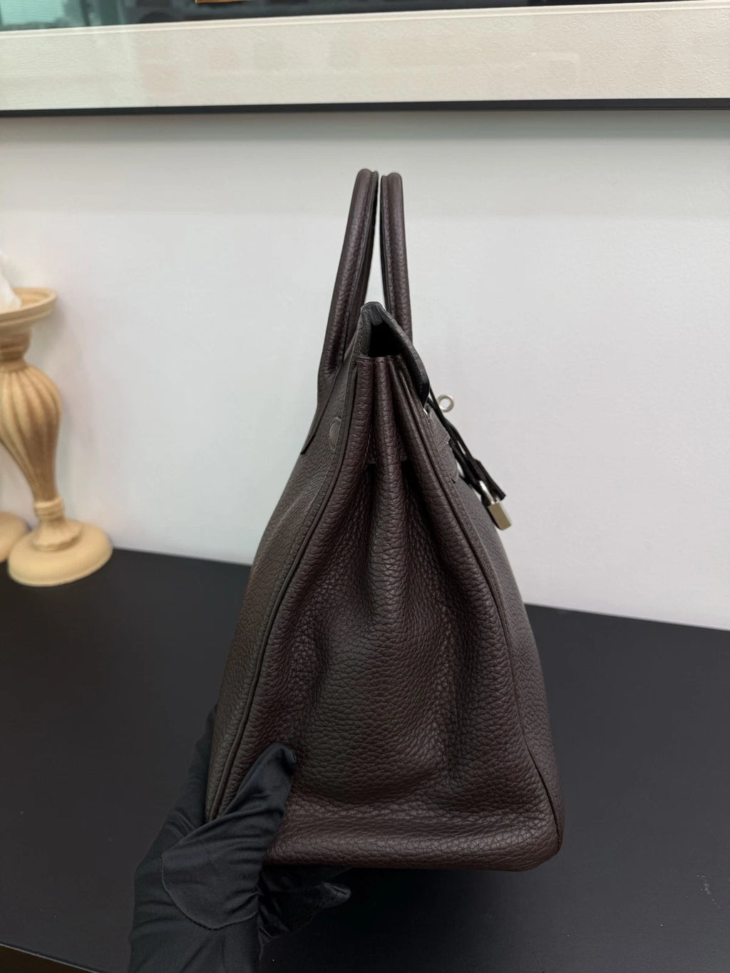 Hermes Hac32 Ebony Black Silver Top Handle Bag Used Women Classic
