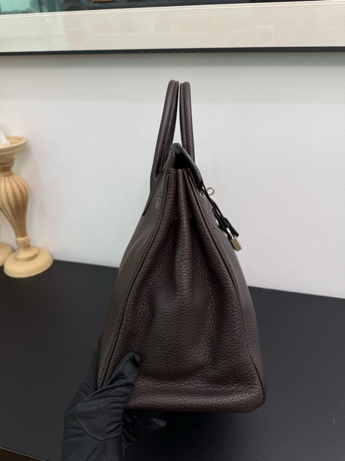 Hermes Hac32 Ebony Black Silver Top Handle Bag Used Women Classic