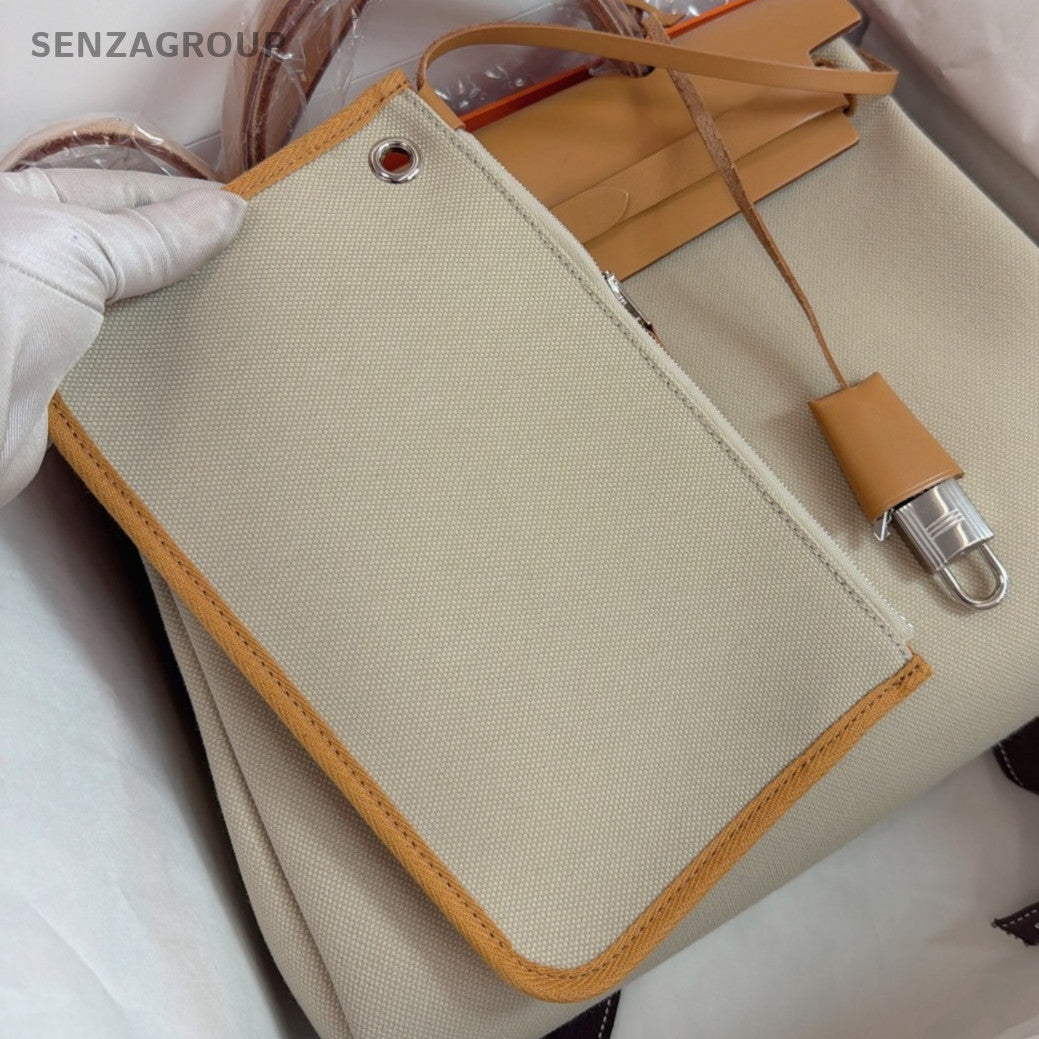 Hermes Herbag31 Top Handle Shoulder Crossbody White Brown Silver Women Classic
