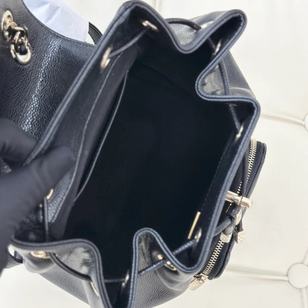 Chanel Affinity PM Calfskin Backpack Black Gold Hardware Women Classic S