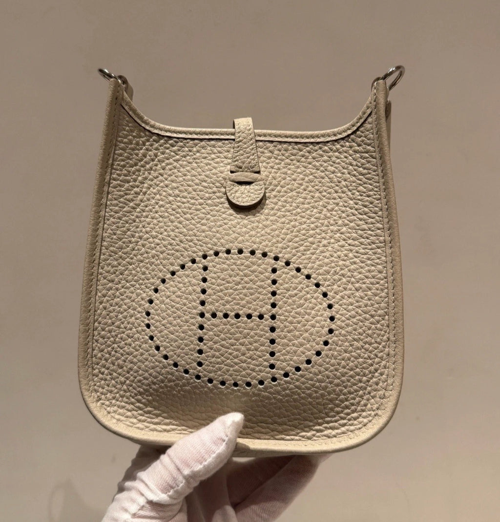 Hermes Evelyne Mini Shoulder Bag Crossbody Gray Silver Women Classic Fashion