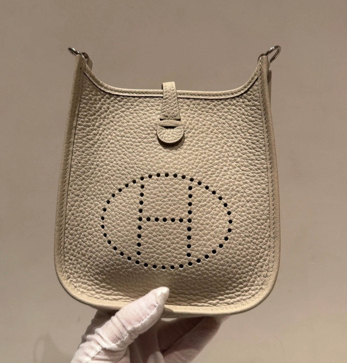 Hermes Evelyne Mini Shoulder Bag Crossbody Gray Silver Women Classic Fashion
