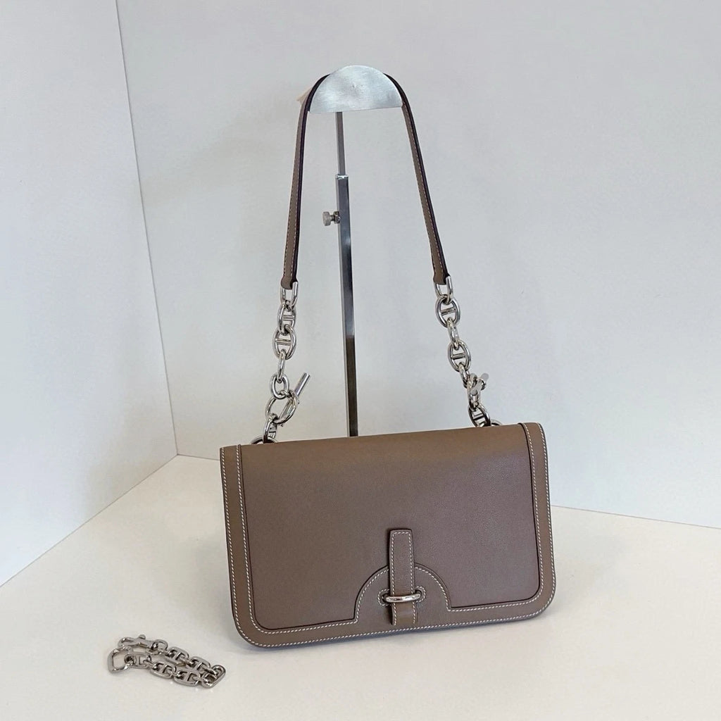 Hermes Sac Chaine D’Ancre Swift Chain Shoulder Bag Crossbody Gray Silver Women