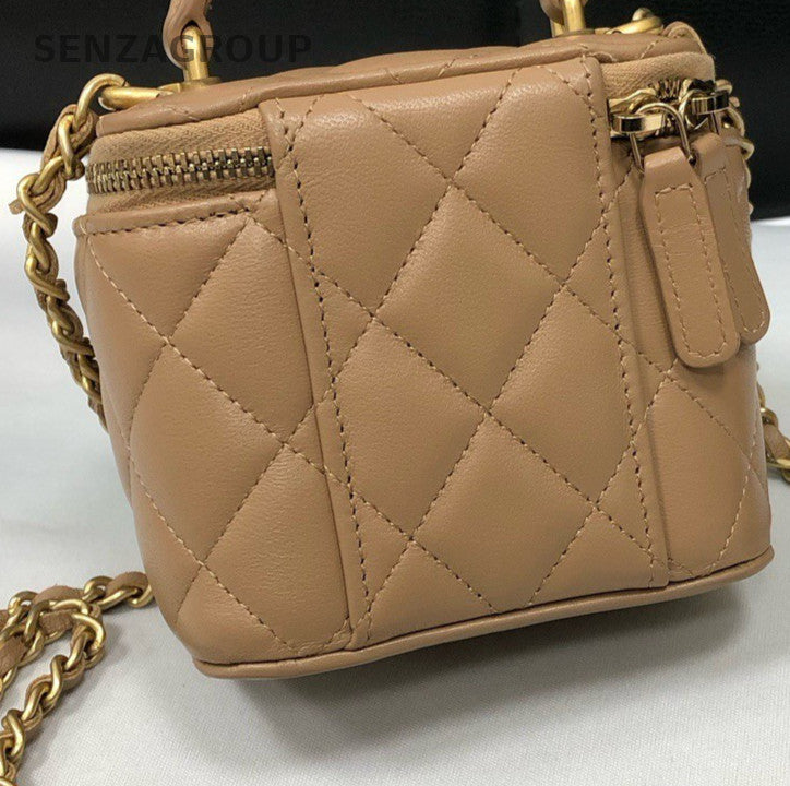 Chanel Lambskin Chain Shoulder Bag Crossbody Brown Gold Women Designer Diamond